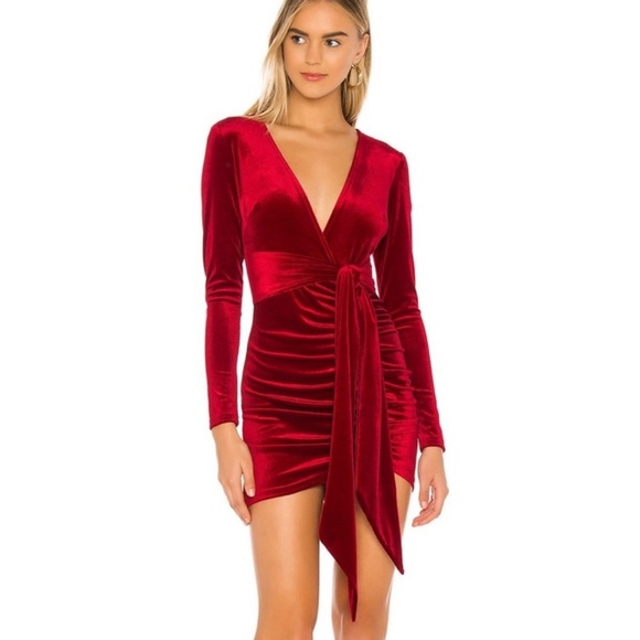 NWT SUPERDOWN Jaylin Red Velvet Draped Mini Dress Size S Revolve Party - Picture 2 of 10